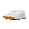 Hallenschuh PUMA "SOLARFLASH III W+", Gr. 43, weiß (puma weiß, electric peppermint), Textil, sportlich, Schuhe