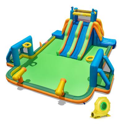 Costway Kids Inflatable Water Slide with 2 Long Slides and 2 Soccer Gates with 1100W Blower