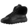 Winterboots GEOX "D SPHERICA", Damen, Gr. 35, schwarz, Leder, Fellimitat, unifarben, sportlich, Schuhe, High Top Sneaker, Schnürboots, Winterboots mit Plateausohle