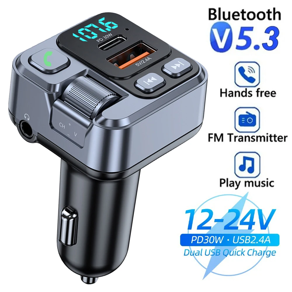 Ricevitore Bluetooth per auto USB U Disco Lettura PD20w Ricarica rapida Display digitale Adattatore per telefono cellulare per auto Trasmettitore FM per cellulari