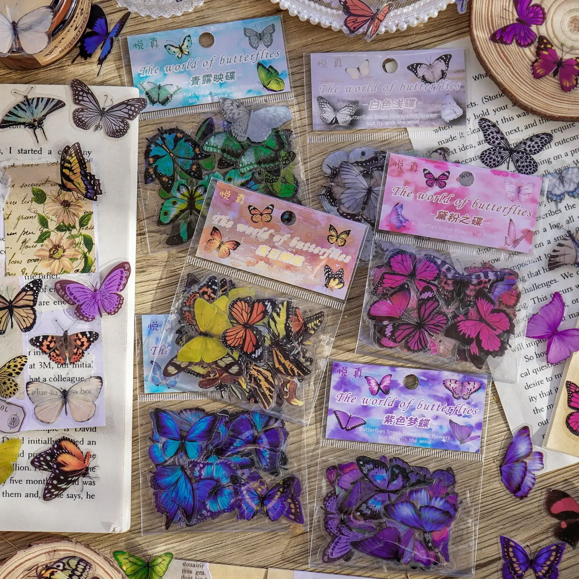 Journamm 40 pièces/paquet papillon série autocollants Art Collage indésirable Journal bricolage Scrapbooking PET étanche artisanat esthétique autocollants