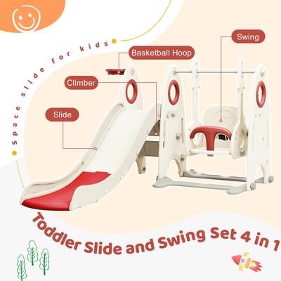 4 in 1 Toddler Slide and Swing Set, Kids Playground Climber Slide Playset with Basketball Hoop