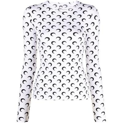 Moon Printed Second Skin Crewneck Top - White - MARINE SERRE Tops