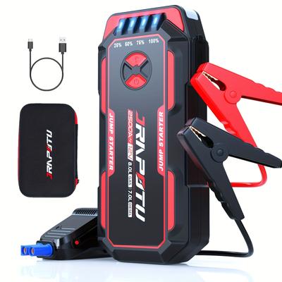 TEMU Jrapotu Car Battery Jump Starter 2500a Jump Box (8.0l Gas/7.0l Diesel) Portable Car Pack, 12v Car Battery Jumper Starter With Safety Jumper Cables, Fast Charge, Lights, Compact