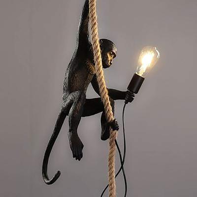 TEMU Vintage Resin Hemp Rope Monkey Pendant Light Chandelier Industrial Retro Edison Ceiling Pendant Hangingindustrial Retro Ceiling Pendant Lamp Chandelier For Living Room Bedroom Bar Cafe