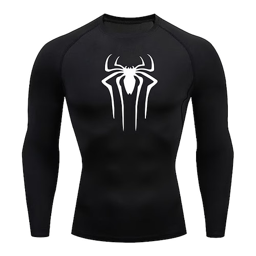 Herren Spinnen Kompressionsshirt Sportshirt Fitnessshirt Trainingsshirt Sommer Langarm Lässig Athleisure Spandex Schnelltrocknend Weich Atmungsaktiv Fitnesstraining Laufen Gehen Joggen Fitness Image