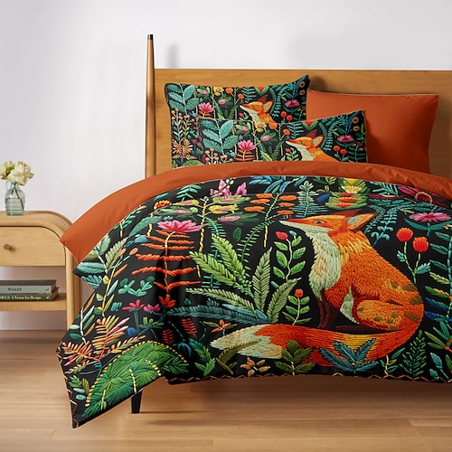 Bettbezug-Set mit Waldtieren – beinhaltet Bettbezug und Kissenbezüge – von der Natur inspiriertes Design mit Waldtieren – weicher und bequemer Stoff – perfekt für eine gemütliche Schlafzimmereinrichtung Image