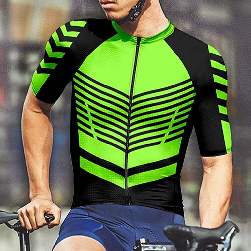 Herren Radtrikot Geometrisch Horizontale Streifen Kurzarm Fahhrad T-Shirt Trikot mit 3 Gesäßtaschen Mountainbike MTB Schnelltrocknend Anatomisches Design Feuchtigkeitsableitend Atmungsaktiv Sport Image