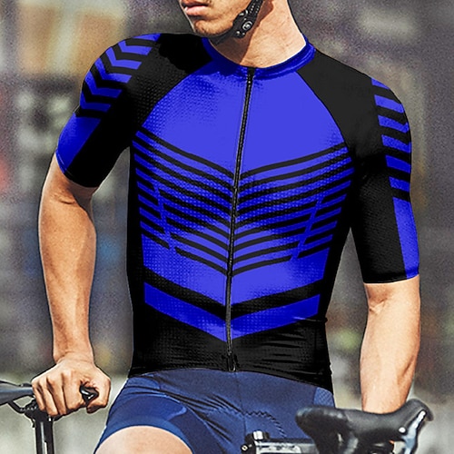 Herren Radtrikot Geometrisch Horizontale Streifen Kurzarm Fahhrad T-Shirt Trikot mit 3 Gesäßtaschen Mountainbike MTB Schnelltrocknend Anatomisches Design Feuchtigkeitsableitend Atmungsaktiv Sport Image