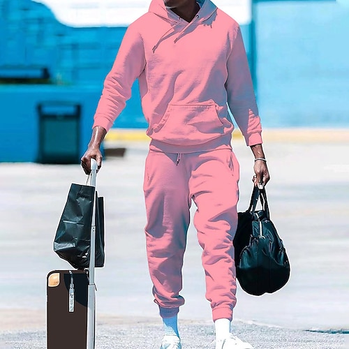 Herren Trainingsanzug Jogginganzug Kordelzug Tasche Einfarbig Kapuzenpulli und Hose Jacke und Jogginghose Sportbekleidungsset Herbst Dunkelgrau Cachi scuro Fitnesstraining Joggen Laufen Thermowarm Image