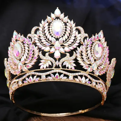 Royal Queen AB Color Crystal Wedding Crown Large Diadem Rhinestone Tiaras Circle Pageant Headdress Bridal Jewelry Head Ornaments