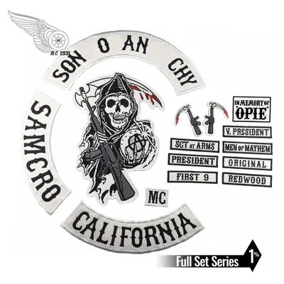 SOA Original Son of embroidery back patch anarchy black iron on patches for clothing motorcycle club 35CM
