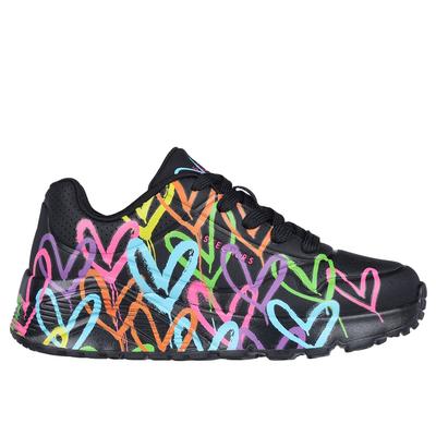 Skechers Girl's JGoldcrown: Uno Lite - Spread the Love Sneaker | Size 12.0 | Black | Synthetic | Machine Washable