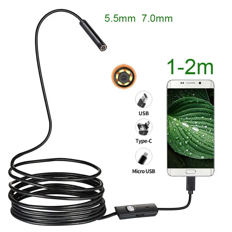 5.5 7MM Android Endoscope 3 En 1 USB/Micro USB/Type-C Endoscope Caméra D'inspection Étanche pour Smartphone