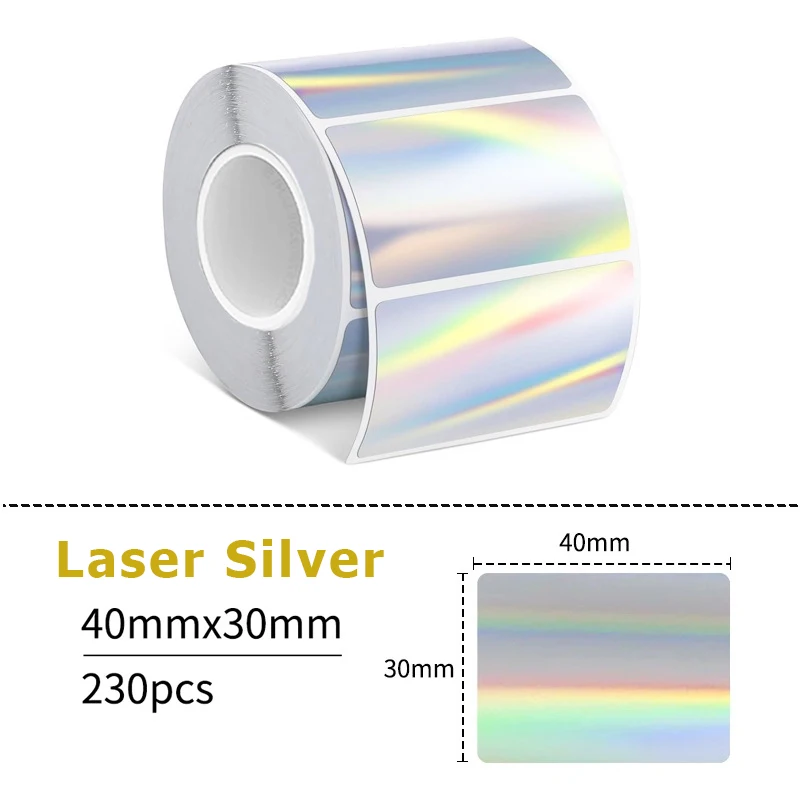1 Rolle holografisches Laser-Silber-Klebeetikettenpapier für M110 M220 M200 E210 P50 DETONG P1 WP9520 Büro-Etikettierer Image