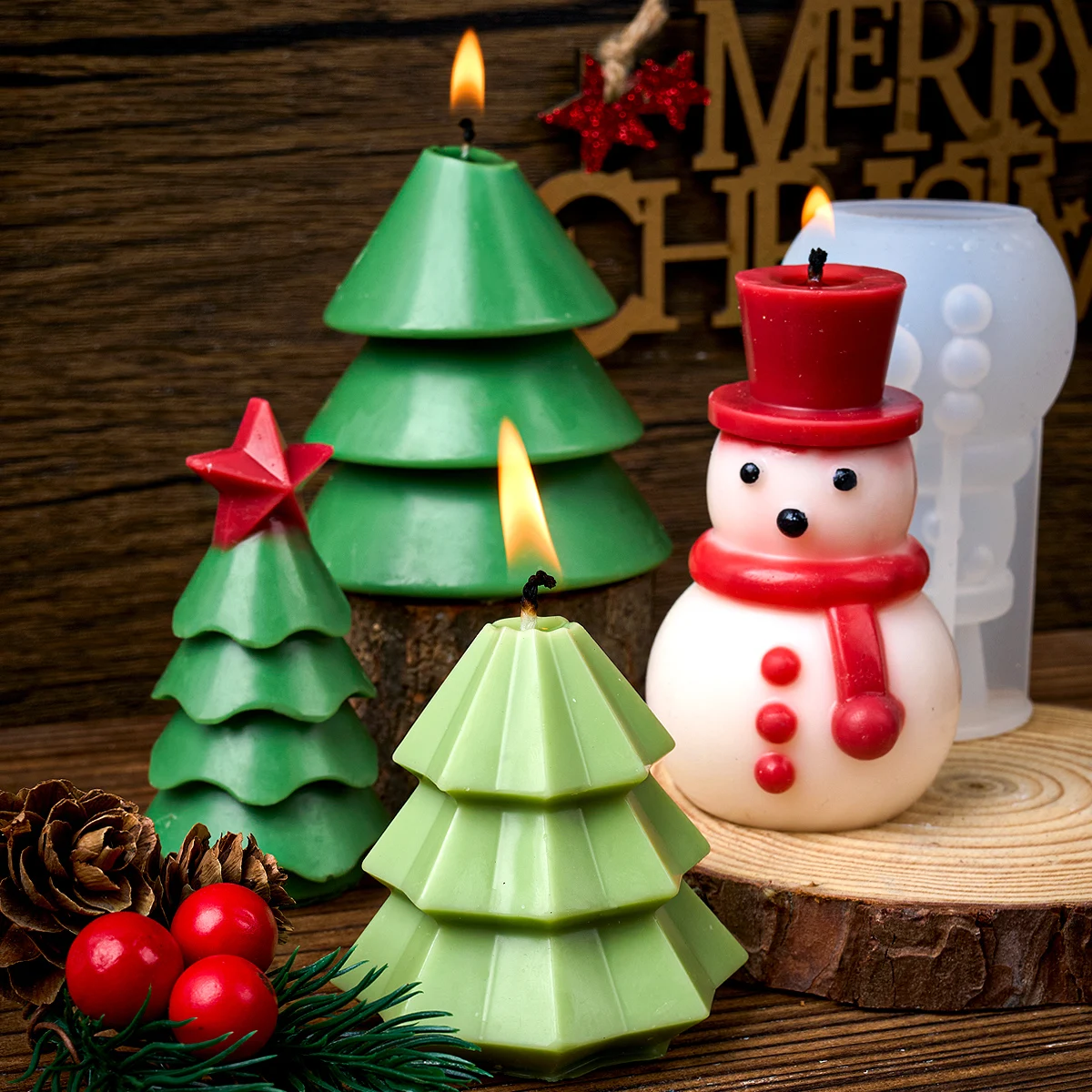 3D Weihnachtsbaum Kerze Silikonform DIY Schneemann Kerzen Herstellung Kit handgemachte Seife Gips Harz Backwerkzeuge Urlaub Geschenke Image