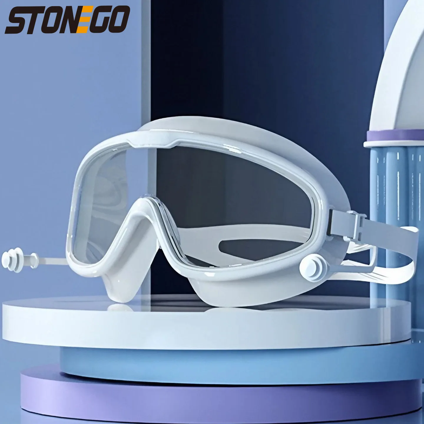 Große rahmen Schwimmbrille Professionelle Schwimmen Wasserdichte Weiche Silikon HD Brillen Gläser Schwimmen Männer Frauen Brille Mit Ohrstöpsel Image