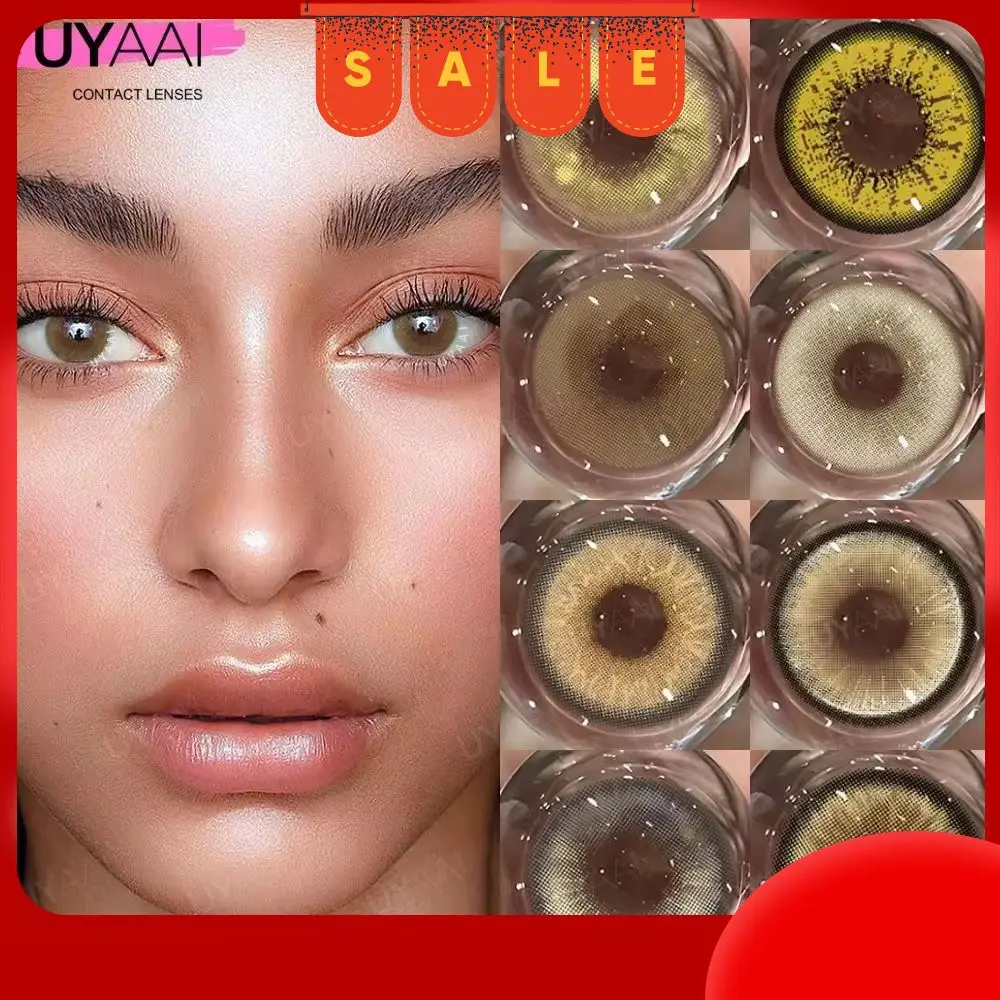 UYAAI 【1 * lentilles de contact + 1 * pince à épiler + 1 * étui pour lentilles】 lentilles souples multicolores de haute qualité Contacts jaunes yeux jaunes brillant beauté