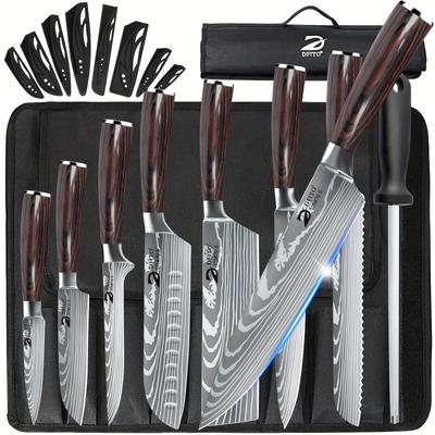 TEMU Chef Knife Sets With Roll Bag, 9 Pieces Professional Knife Set, High Carbon Stainless Steel Kitchen Chef Knife Set Stainless Steel Ultra Sharp Japanese Knives Kitchen Gadgets Gifts For Mom Or Dad