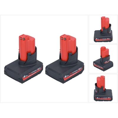 Akku Set 2x M12 HB5 High Output 12 v 5,0 Ah / 5000 mAh Li-Ion Akku ( 2x 4932480165 ) - Milwaukee