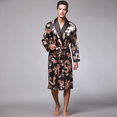 Men's Plus Size Pajamas Robe Silk Robe Sleepwear Plain Soft Fashion Print Satin Home Bed Vacation Polyester Elastic Silk-like Satin Lightweight V Neck Print Belt Included Summer Spring Summer Camel