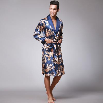 Men's Plus Size Pajamas Robe Silk Robe Sleepwear Plain Soft Fashion Print Satin Home Bed Vacation Polyester Elastic Silk-like Satin Lightweight V Neck Print Belt Included Summer Spring Summer Camel