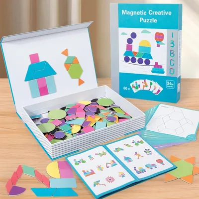 Geometric Magnetic Puzzle Shape Sorter Wooden Blocks Develop Imagination Safe Magnetic Puzzles Wood