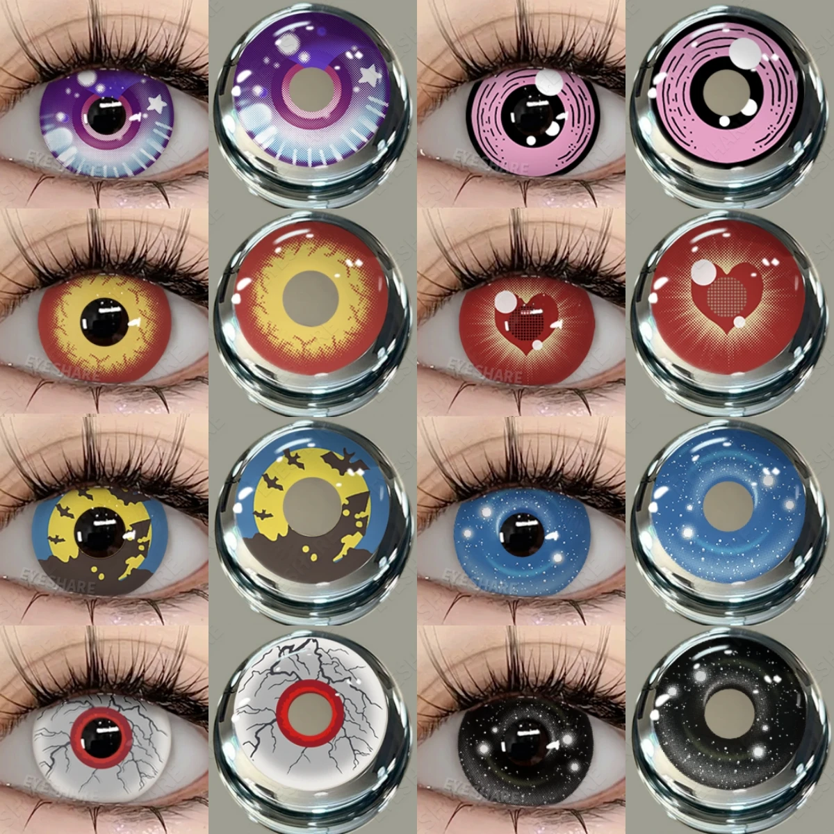 EYESHARE 2 Stück farbige Cosplay-Kontaktlinsen, Anime-Kontaktlinsen, blaue Augenlinsen, jährlich verrückte Halloween-Make-up-bunte Linse Image