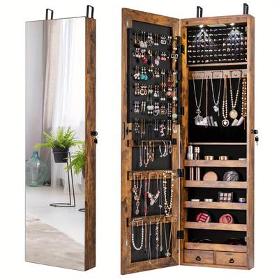 TEMU Lifezeal Mirrored Wall & Door Mounted Jewelry Cabinet Storage Organizer W/ Lights&drawer