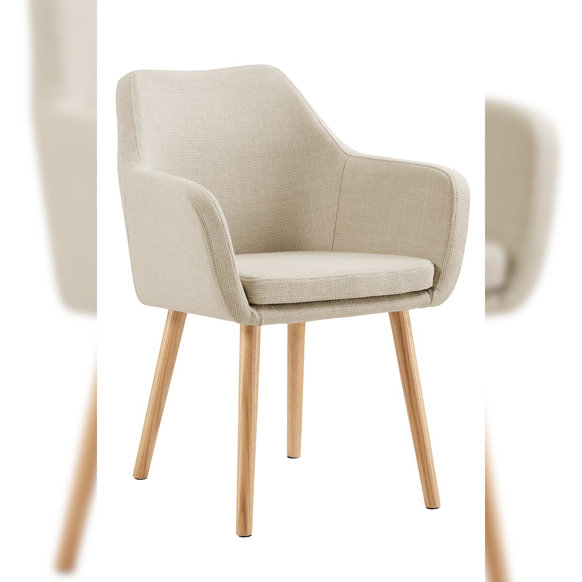 SalesFever Armlehnstuhl | Bezug in Strukturstoff | Stuhlbeine Eichenholz | B 62 x T 60 x H 84 cm | beige – natur Image