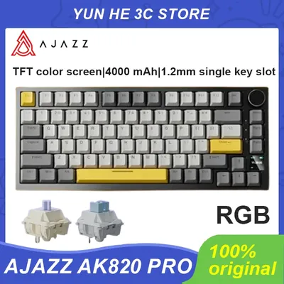 AJAZZ Ak820 Pro Mechanical Keyboard Tri Mode Wired Wireless Bluetooth 75% Tft Screen Hot Swap Gasket