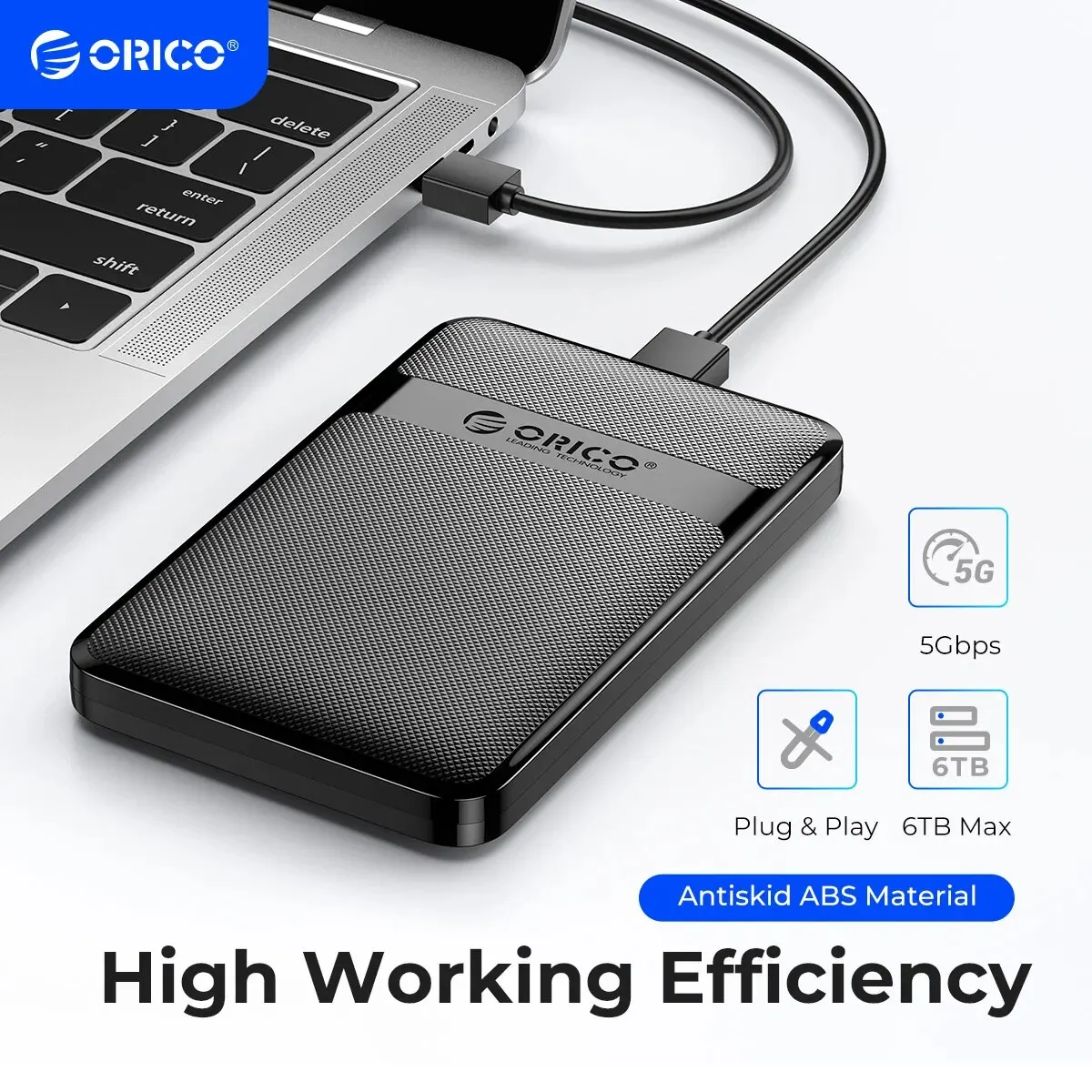ORICO Festplattengehäuse 2,5 Zoll SATA zu USB3.0/Typ-C Festplattengehäuse 6 Gbit/s Max. USB-C Externes SATA-Festplattengehäuse unterstützt Auto-Sleep Image