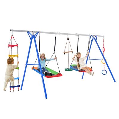 5 in 1 Outdoor Toddler Swing Set for Backyard, Saucer Swing, Monkey Bar Swing, Disc Swing and Swing Ring