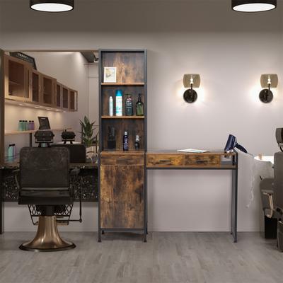 Vintage Brown Hair Styling Station with Hair Dryer Holders - Vintage Brown