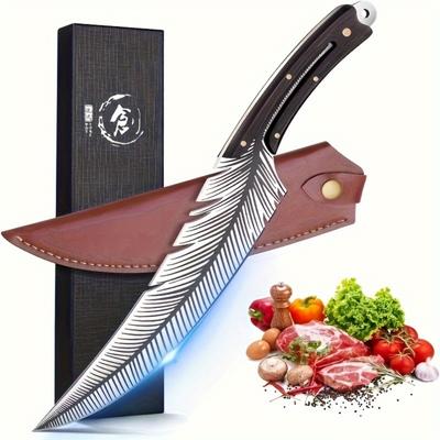 TEMU Sharp Feather Knife Hand Knife High Carbon Steel Butcher Knife Knife For Meat Japanese Steel Chef Knives Cooking Knife With Sheath For Camping