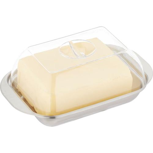 Butterdose, mit Deckel, Edelstahl & Kunststoff, 250 g Butter, 5,5x18x11 cm, Butterschale,