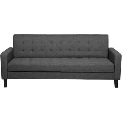 3-Sitzer Sofa Dunkelgrau Stoffbezug Gesteppt mit Schlaffunktion Dunkle Holzbeine Schmale Armlehnen Image