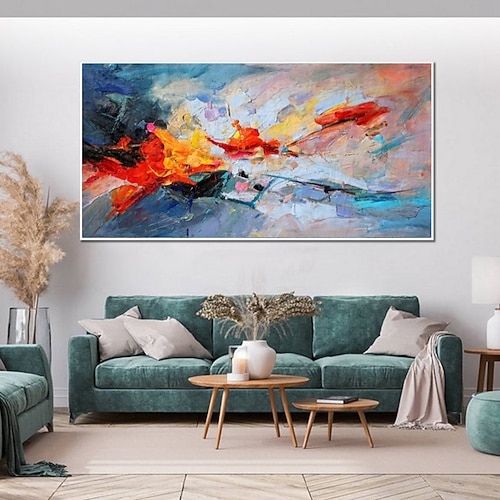 handgefertigtes Ölgemälde, Segel, Wandkunst, Dekoration, abstraktes Messergemälde, Meerblick blau, für die Heimdekoration, rollendes, rahmenloses, ungespanntes Gemälde Image