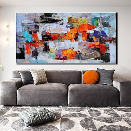 handgefertigtes Ölgemälde, Segel, Wandkunst, Dekoration, abstraktes Messergemälde, Meerblick blau, für die Heimdekoration, rollendes, rahmenloses, ungespanntes Gemälde Image