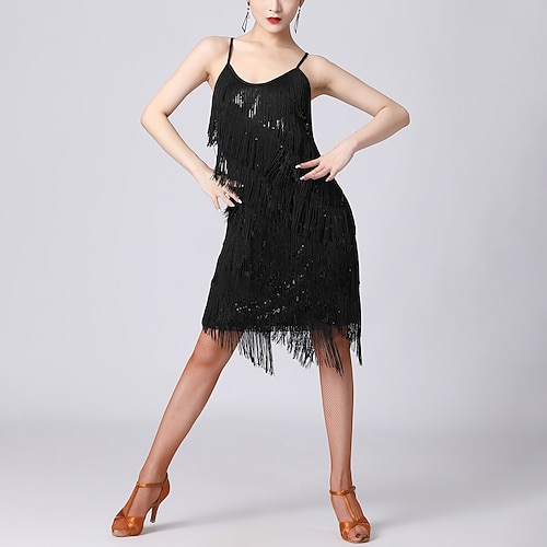 Lateinischer Salsa-Tanz Kleid Quaste Damen Leistung Party Ärmellos Pailletten Image