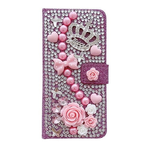 Handy Hülle Handyhüllen Für Samsung Galaxy S25 S24 S23 S22 S21 Ultra Plus A25 A15 A14 A34 A54 Brieftaschenhülle für Frauen Mädchen Mit Ständer Magnetisch Bling Glitzer glänzend Blumendruck TPU Strass Image