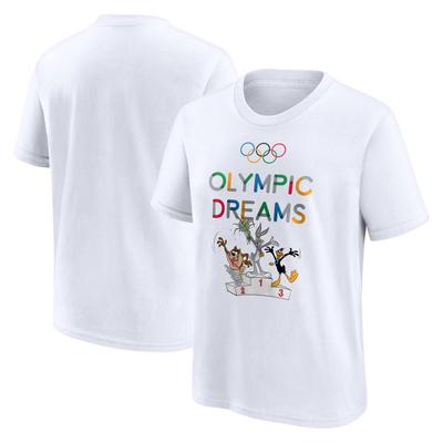 The Olympic Collection x Looney Tunes Tunes Stabhochsprung-T-Shirt mit Typografie-Grafik vorne und hinten – Weiß Image