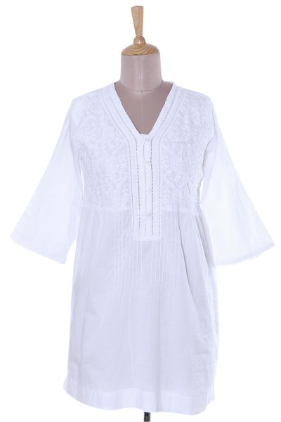 Floral Sonata,'Embroidered Floral Cotton Tunic from India'