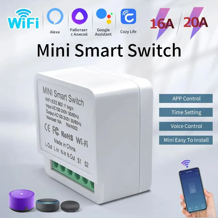 16A/20A WiFi Mini Smart Switch Modul 2-Wege-Steuerung Cozy Life APP-Fernbedienung für Alexa Google Home Automation Sprachsteuerung Image