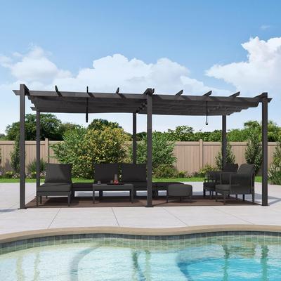 PURPLE LEAF Gazebo Outdoor Retractable Modern Yard Metal Grape Trellis Pergola with Canopy.
