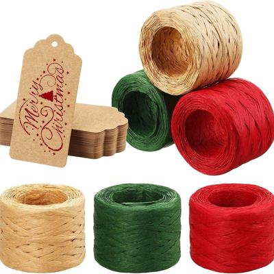 TEMU 3 Rolls 492 Feet Raffia Paper Ribbon Raffia Twine Packing Paper Twine With 50 Pieces Kraft Paper Tags For Halloween Christmas Craft Diy Wrapping