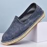 Men's Denim Espadrilles - Casual Slip-On Canvas Loafers with Woven Jute Sole for Summer and Beach Wear