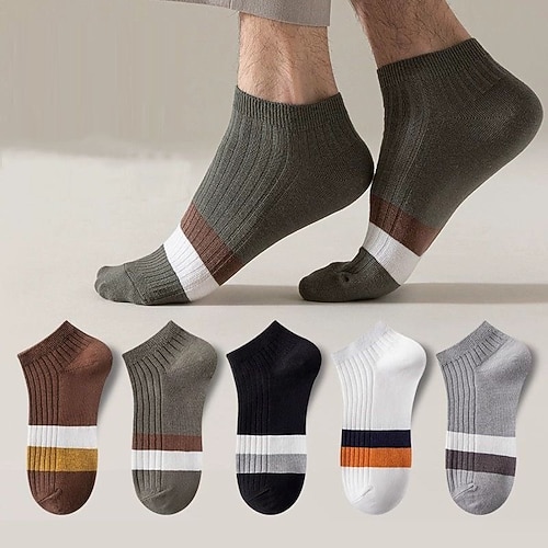 Herren 5 Paare Mehrfachpackungen Socken Laufsport Socken Freizeitsocken Regenbogen Farbe Farbblock Sport Natur Täglich Urlaub Grundlegend Mittel Frühling Herbst Modisch Brautkleider schlicht Image