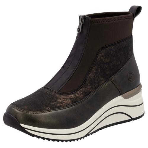 Keilsneaker REMONTE, Damen, Gr. 39, braun (braun kombiniert), Lederimitat, Textil, sportlich, Schuhe, Schlupfboots, Freizeitschuh, High-Top-Sneaker, Front-Reißverschluss