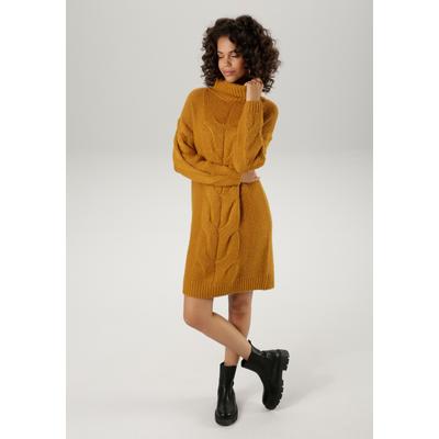 Strickkleid ANISTON CASUAL, Damen, Gr. 44, N-Gr, gelb (ocker), Grobstrick, Obermaterial: 100% Polyacryl, unifarben, casual, oversize kniefrei, Langarm Rippstrickbündchen, Kleider, mit extravagantem Zopfmuster Image